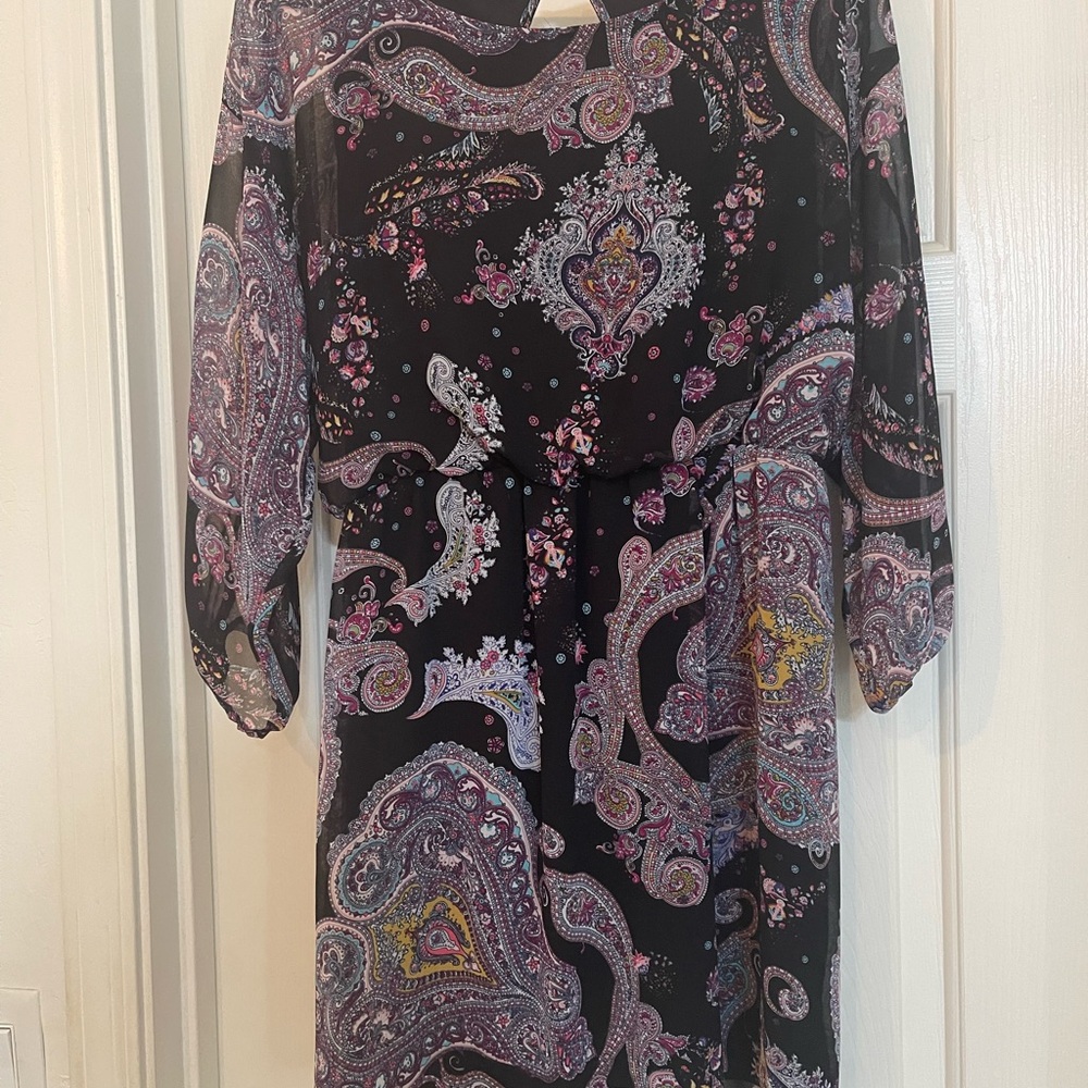 Express Elegant Paisley Print Dress - Black and Purple
